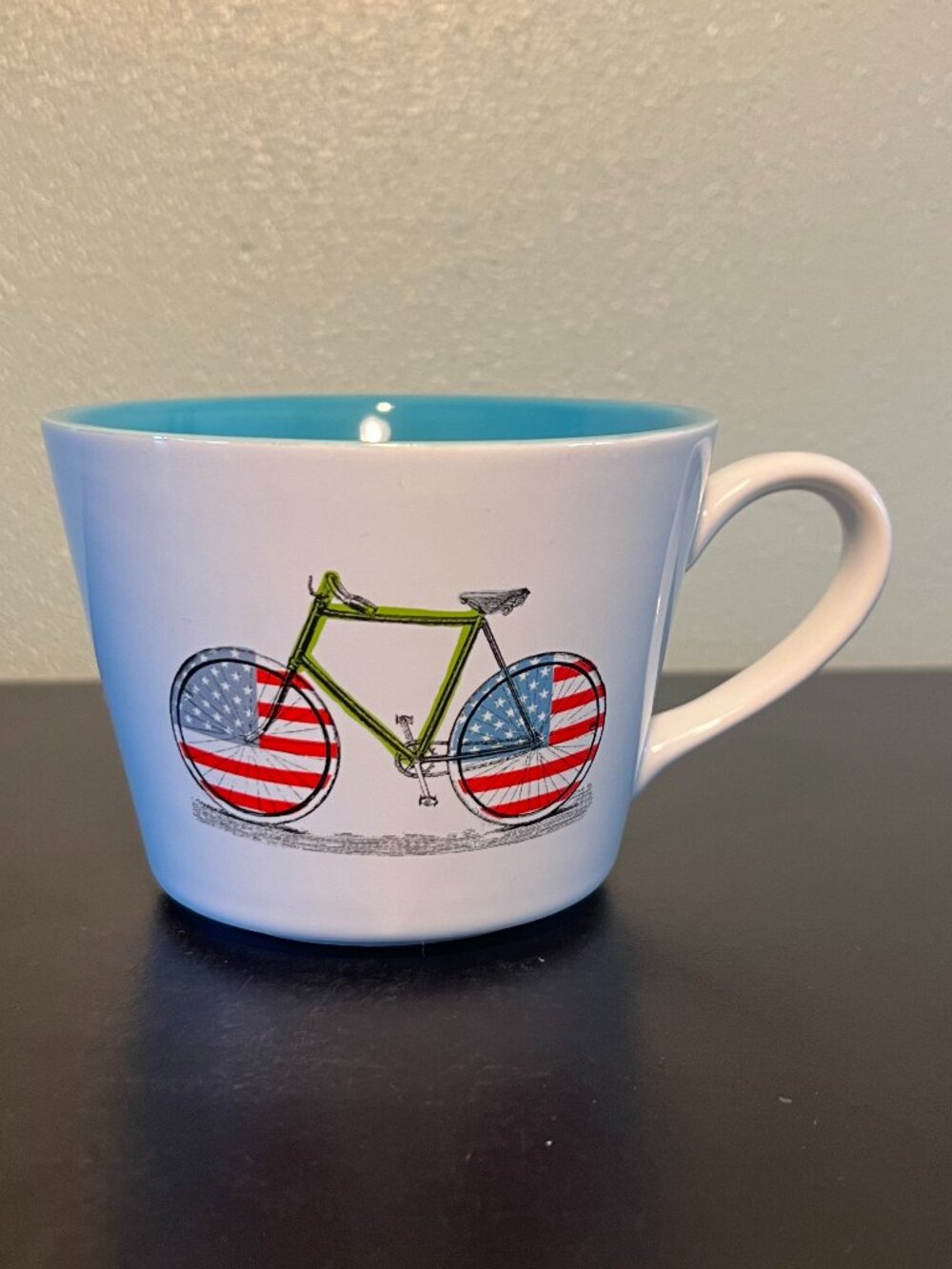 World Market Retro Bicycle Bike American USA Flag Spokes Ceramic Coffee Cup Mug